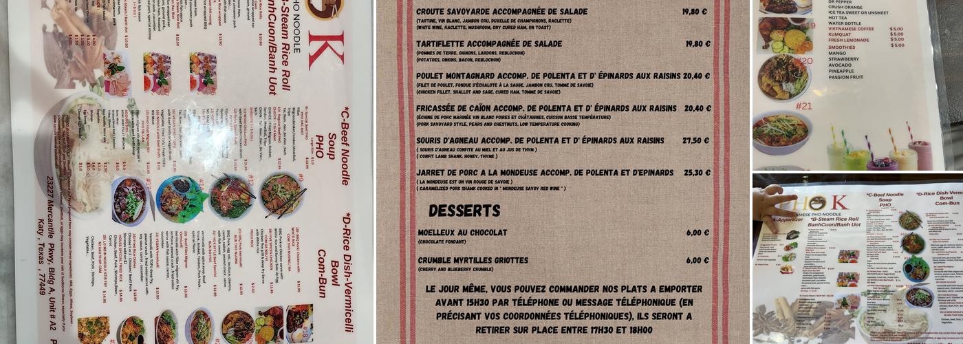 PHO K Menu