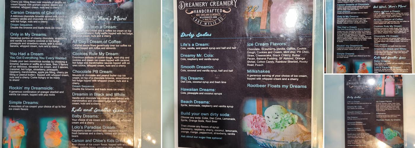 Dreamery Creamery Menu
