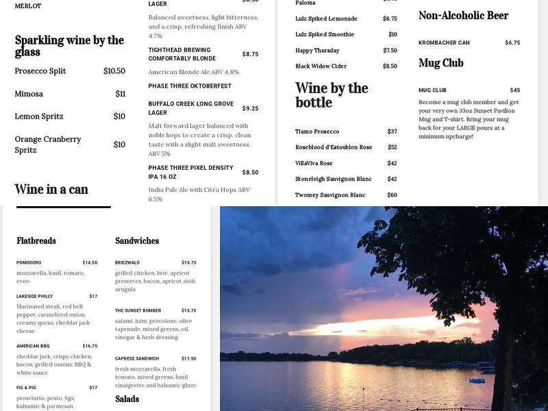 Sunset Pavilion Menu