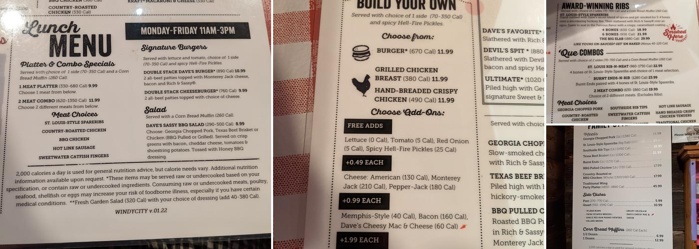 Famous Dave's Bar-B-Que Menu