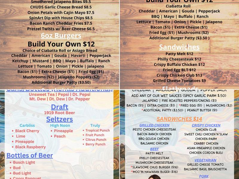 CHUDS pub and grub Menu