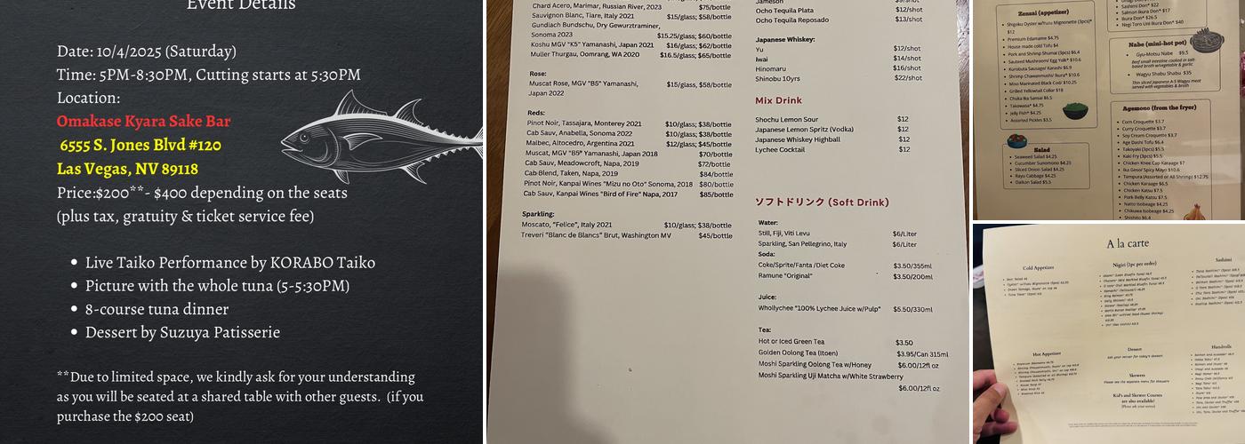 Omakase Kyara Sake Bar Menu