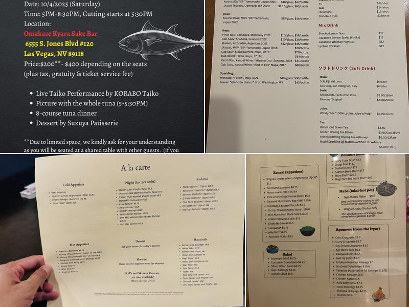 Omakase Kyara Sake Bar Menu