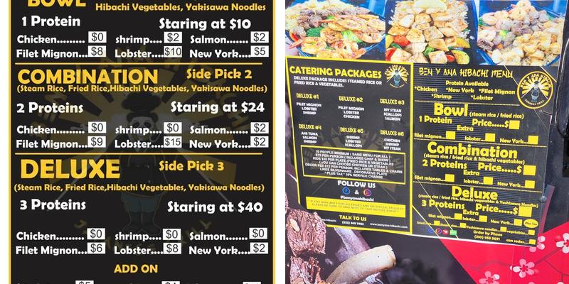 Ban Y Ana Hibachi Menu