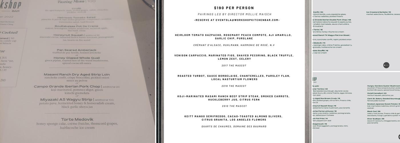 Workshop Kitchen & Bar Menu