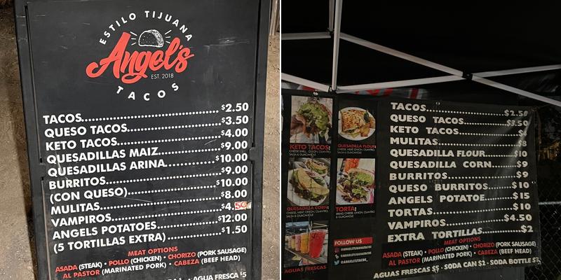 Angels Tacos Menu