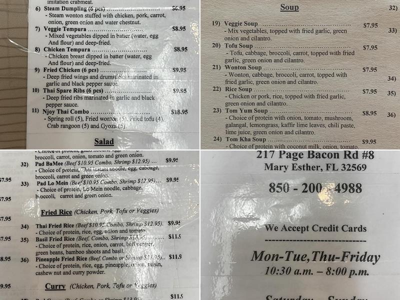 NJOY THAI FOOD Menu