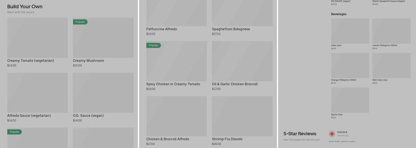 Razzo Pasta Menu