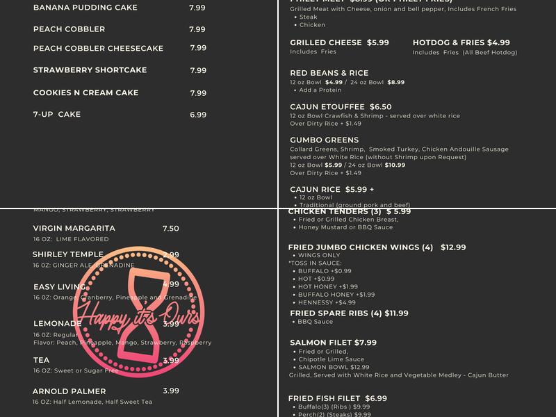 Happy it's Ours Menu