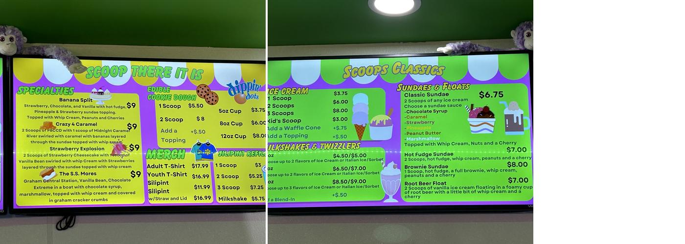 Scoops Ice Cream Menu