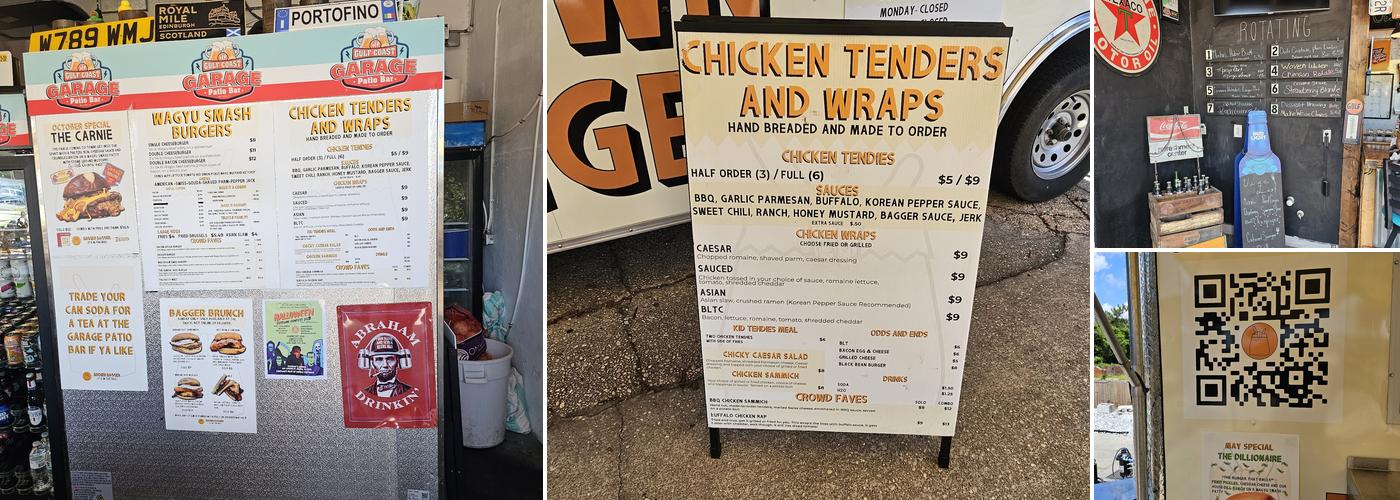 Gulf Coast Garage Patio Bar Menu