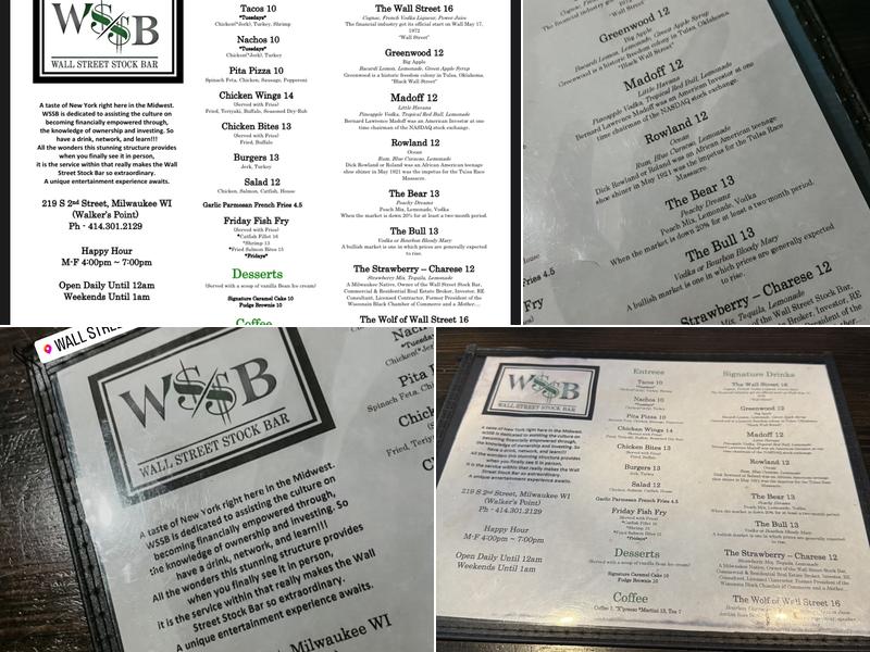Wall Street Stock Bar Menu