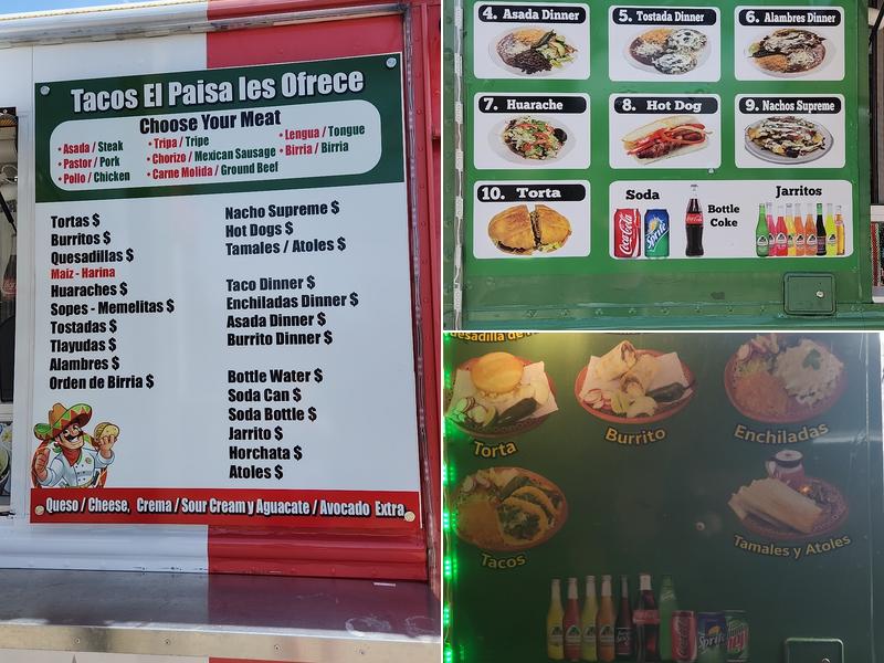Tacos El Paisa Menu