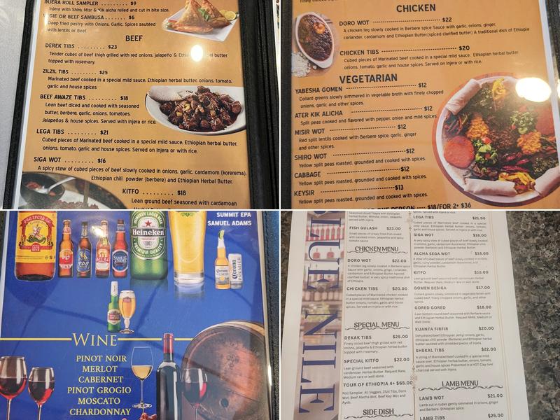 Blue Nile Ethiopian Restaurant Menu