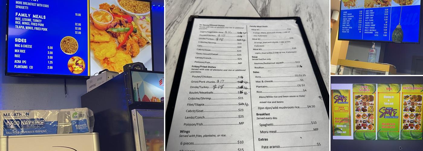 Five Stars Caribbean Cuisine Menu