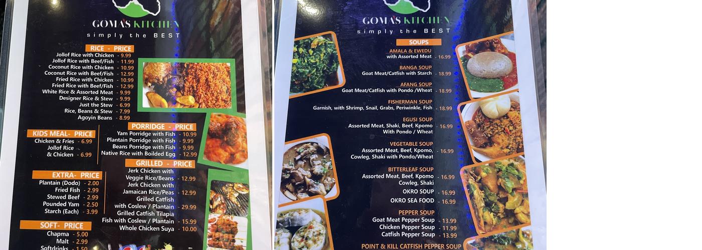 Goma's kitchen Menu