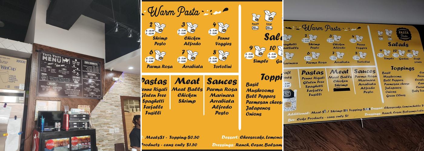 Fasta Pasta Menu