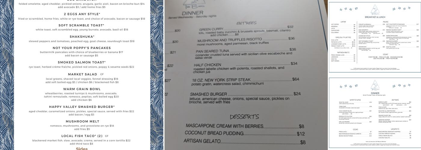 Bird on the Roof Menu