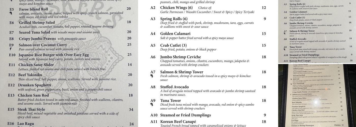 Tuskers Menu