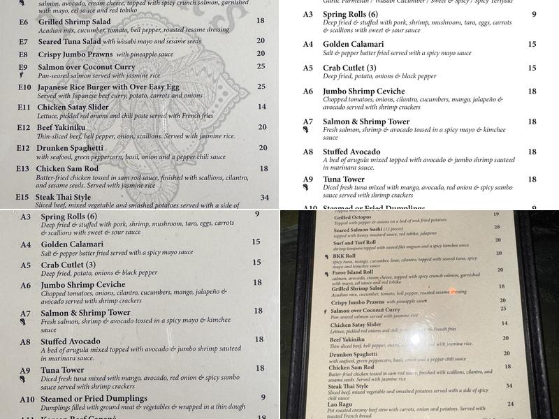 Tuskers Menu
