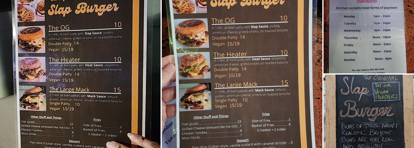 Original Slap Burger Menu