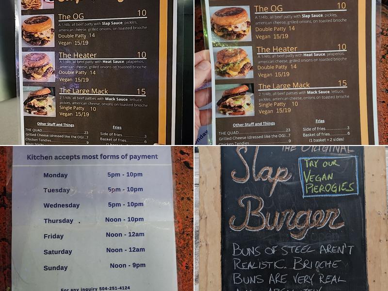 Original Slap Burger Menu