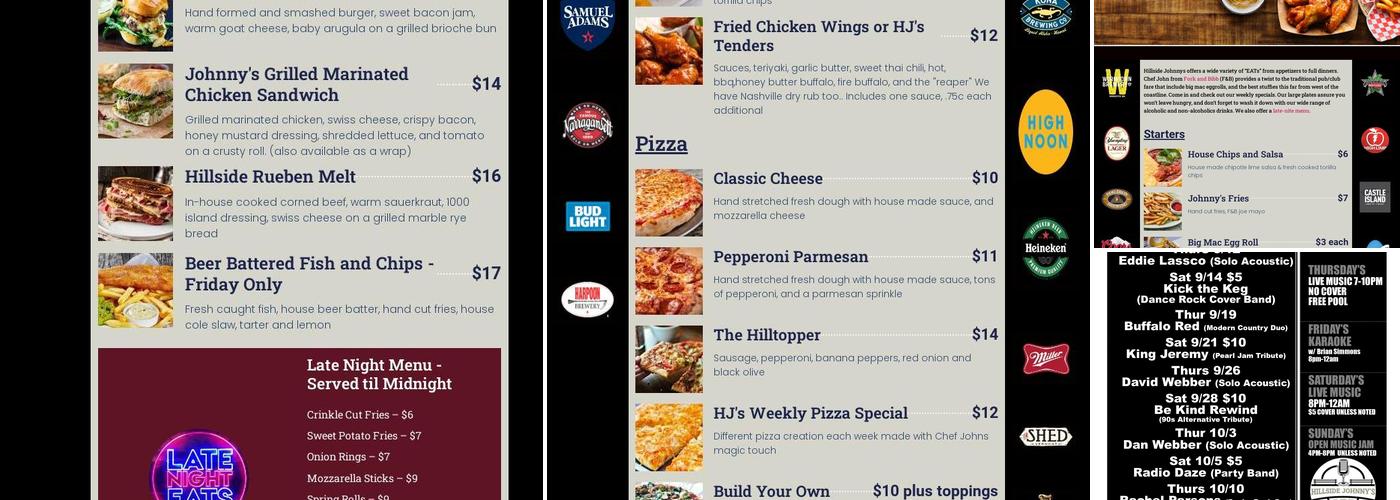 Hillside Johnnys Menu