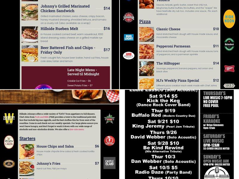 Hillside Johnnys Menu