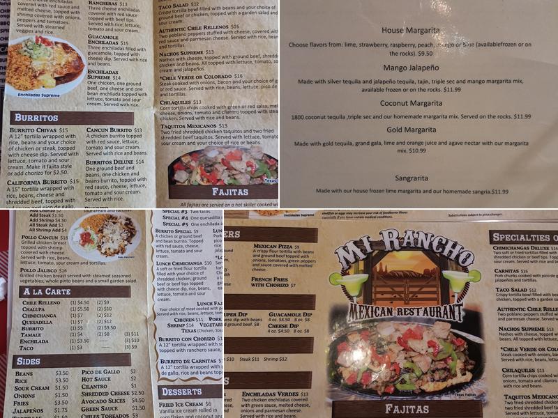 Mi Rancho Mexican Restaurant Menu