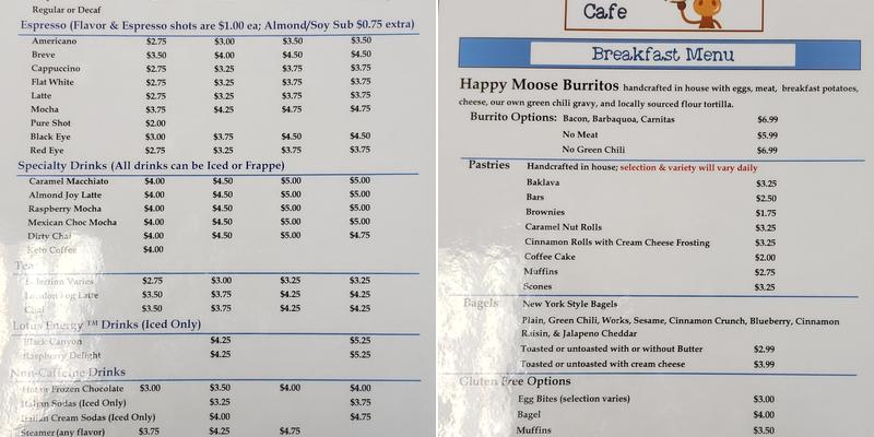 The Happy Moose Cafe Menu