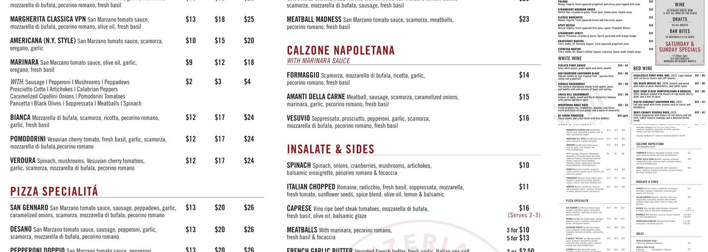 Desano Pizzeria Menu