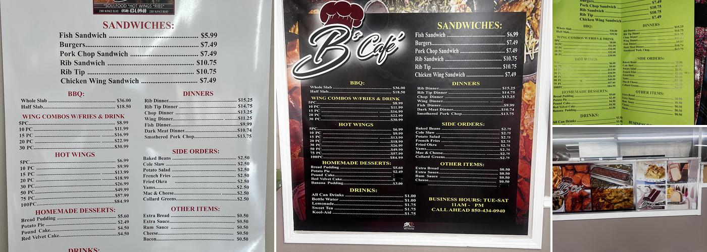 B's Cafe Menu