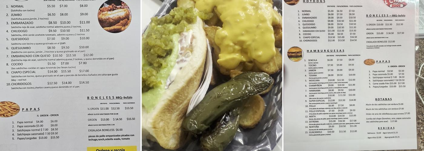 El Chapo Hot Dogs Menu