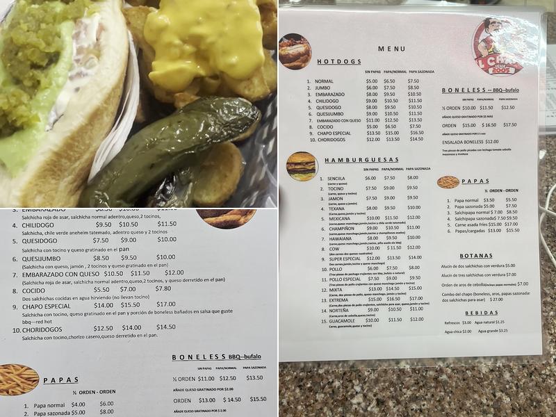 El Chapo Hot Dogs Menu