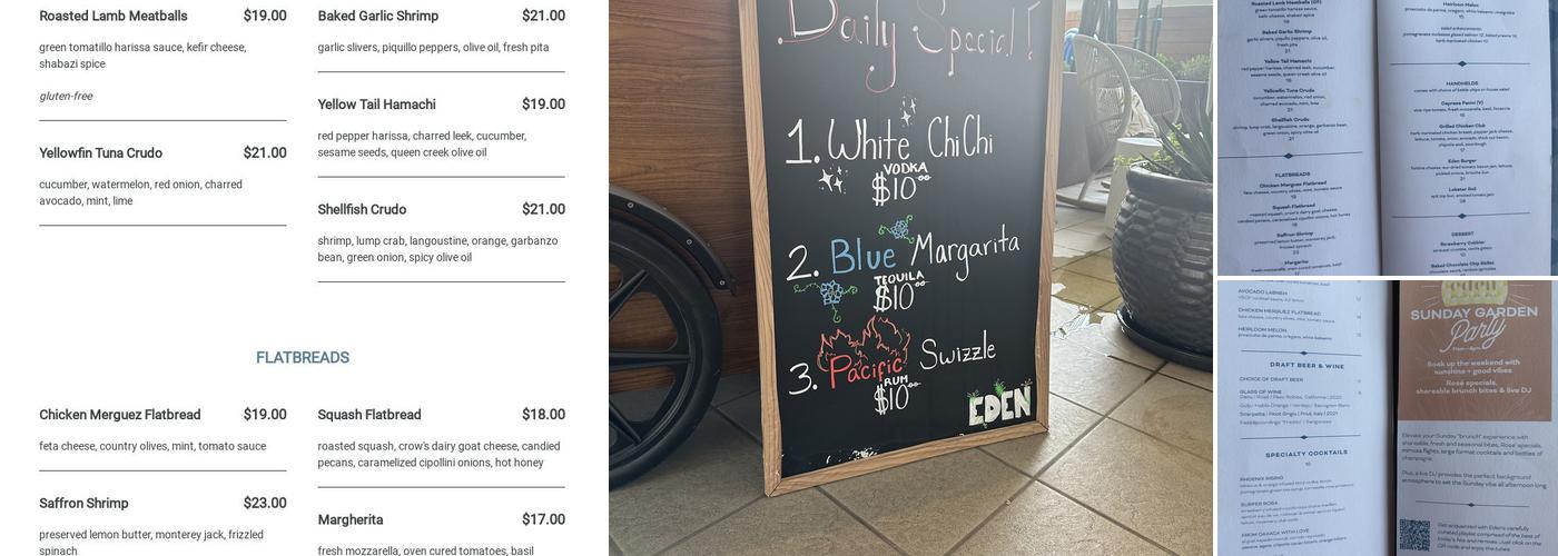 Eden Rooftop Bar Menu