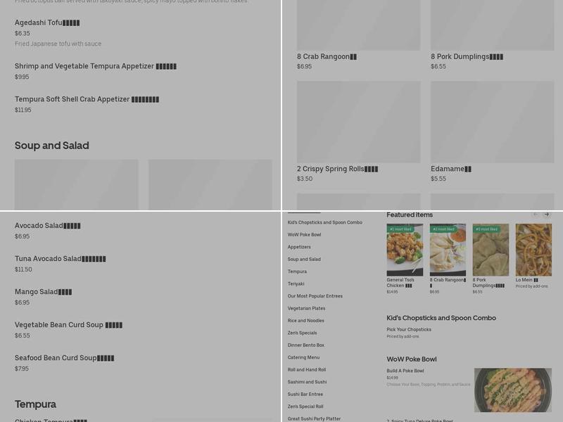 Zen Asian Diner Menu