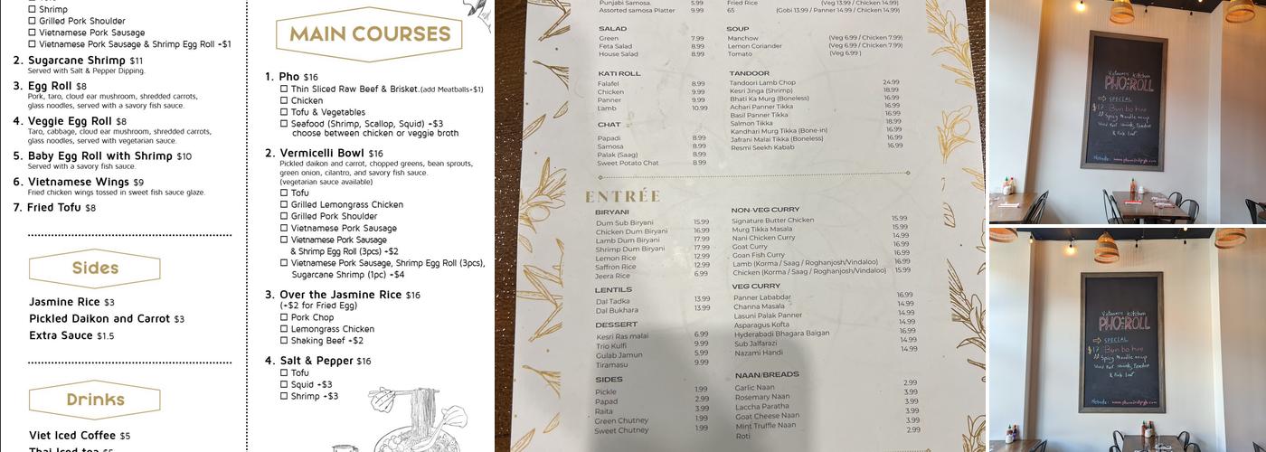Pho and Roll Vietnamese Kitchen Menu