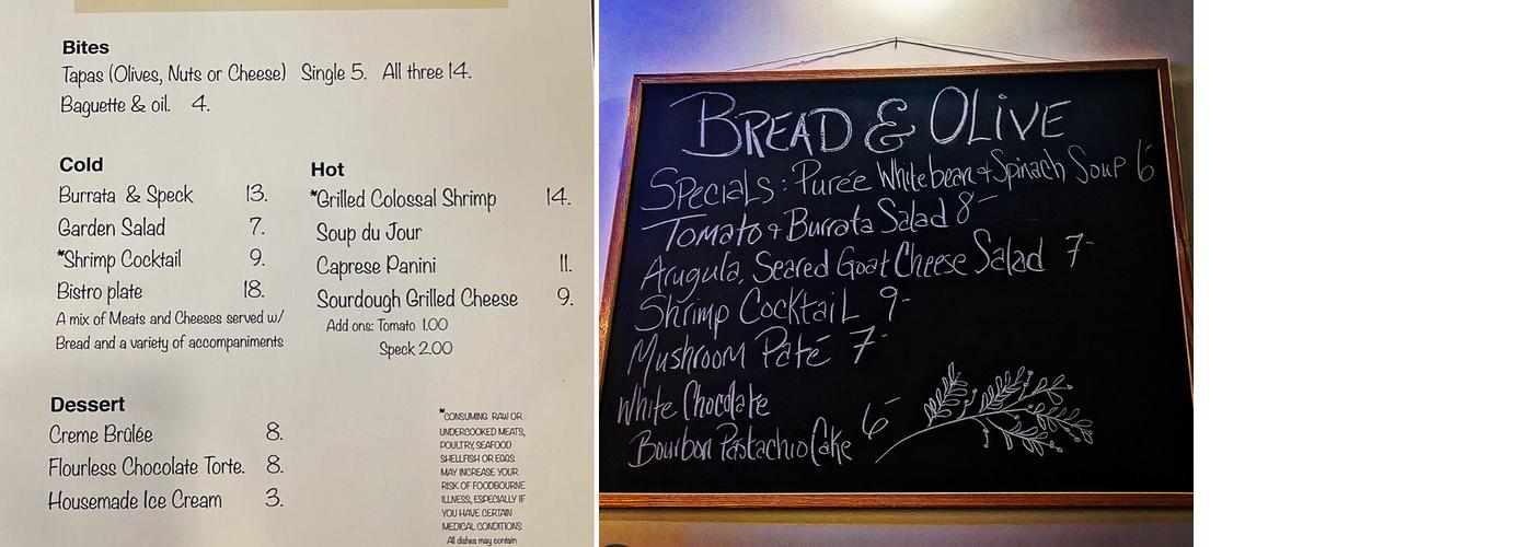 Bread and Olive Menu