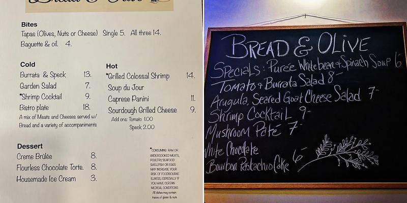 Bread and Olive Menu