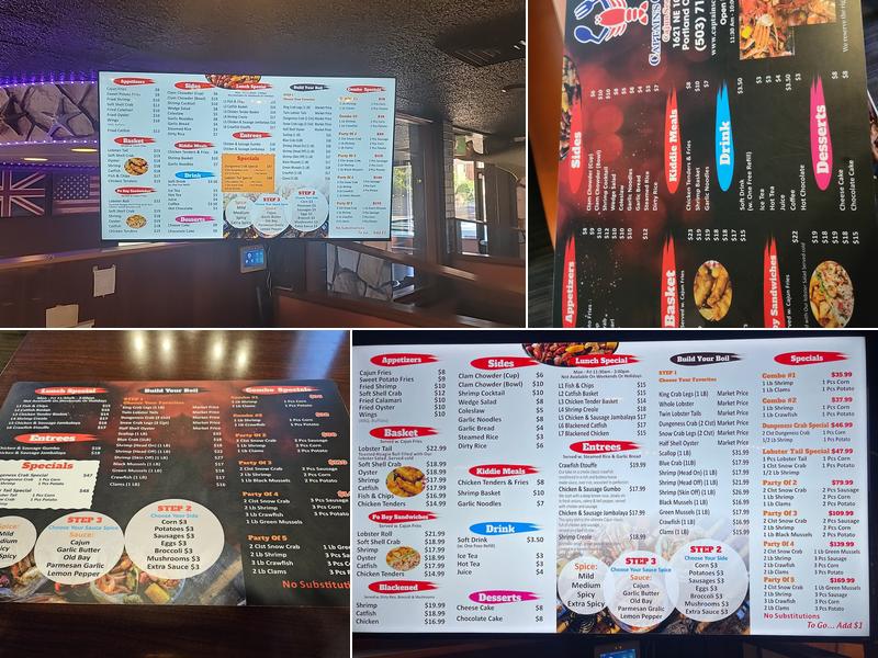 Captain’s Choice Cajun Seafood Menu