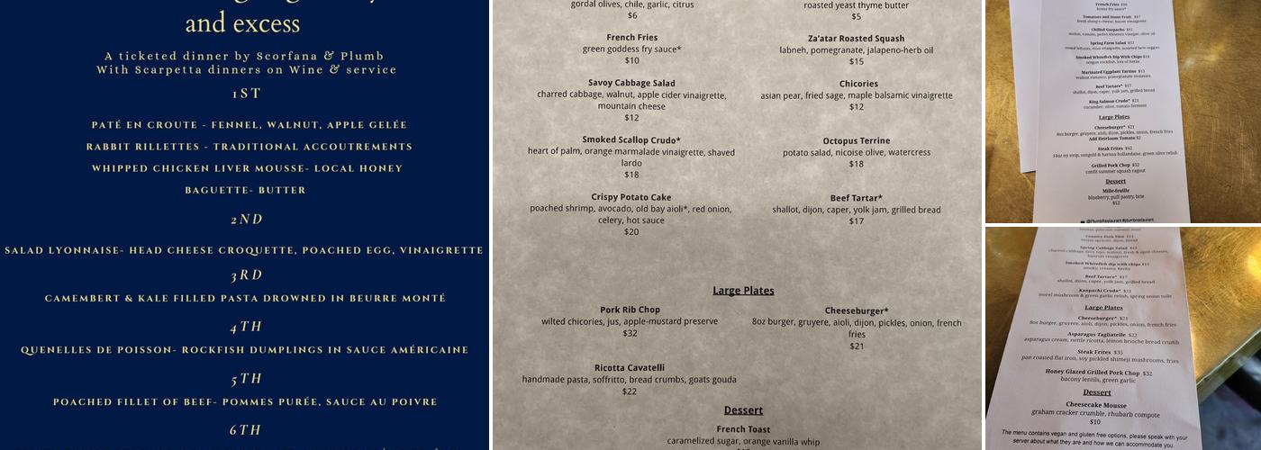 Plumb Restaurant Menu