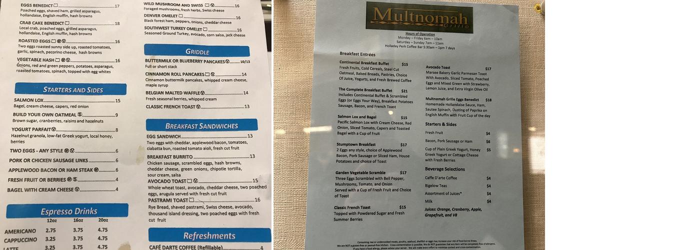 MULTNOMAH GRILL Menu