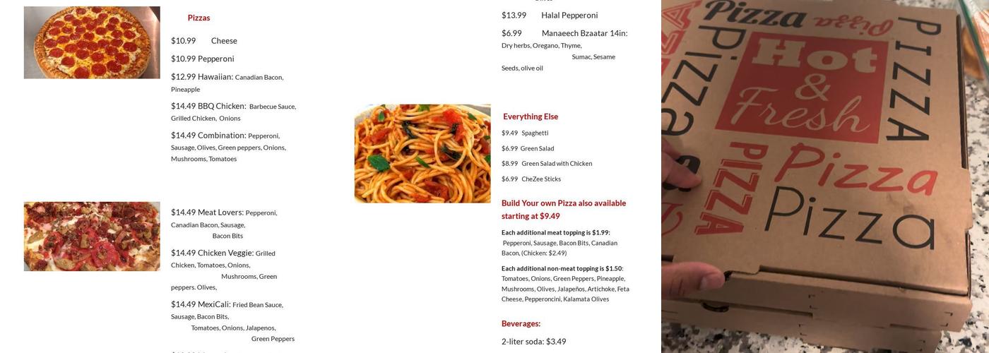 CheZee Pizza Menu