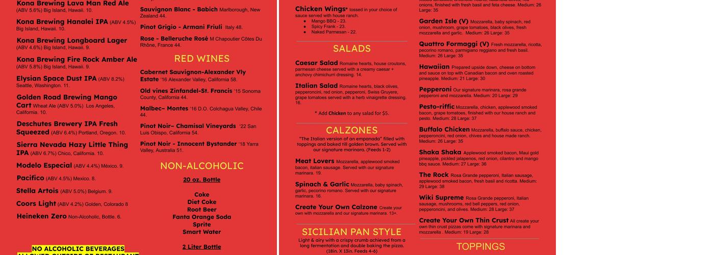 Wiki Pizza Menu