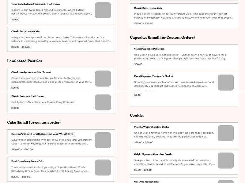 Origin Bakery Menu