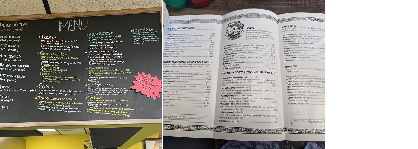 Mexican bakery pan pan bakery Menu