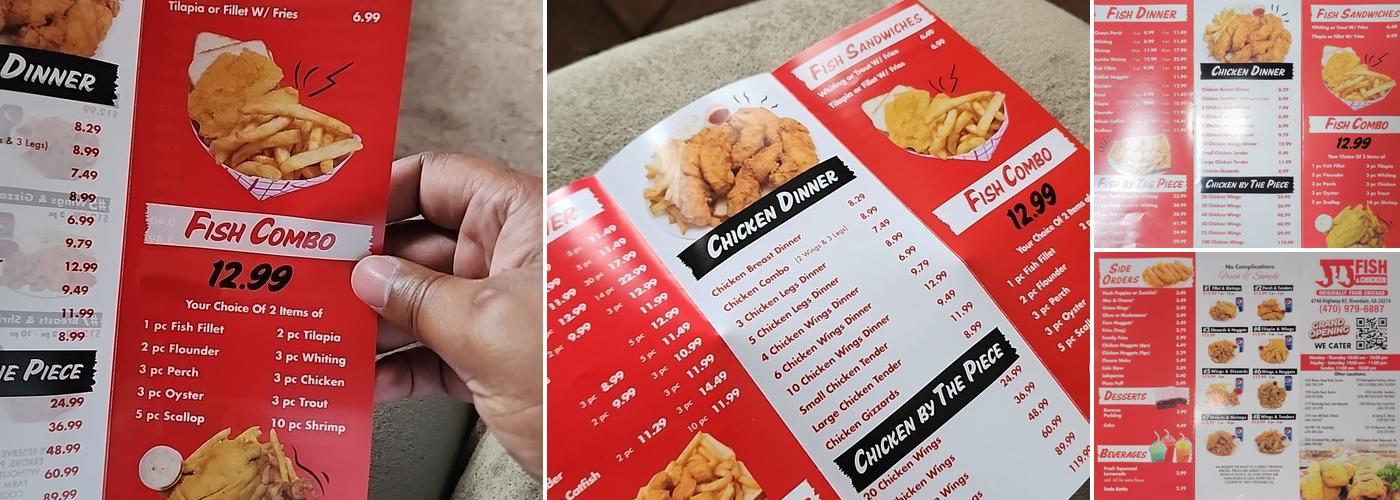 J &J Fish and Chicken Menu