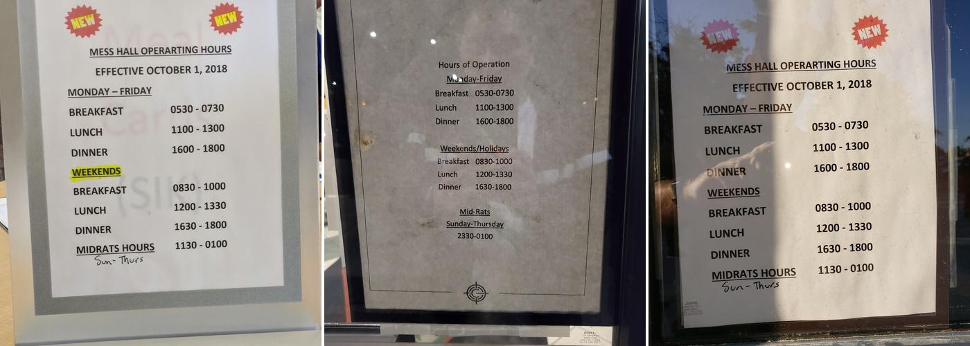 Gonzales Mess Hall Menu