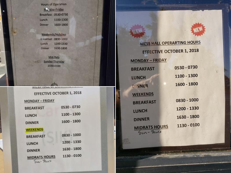 Gonzales Mess Hall Menu