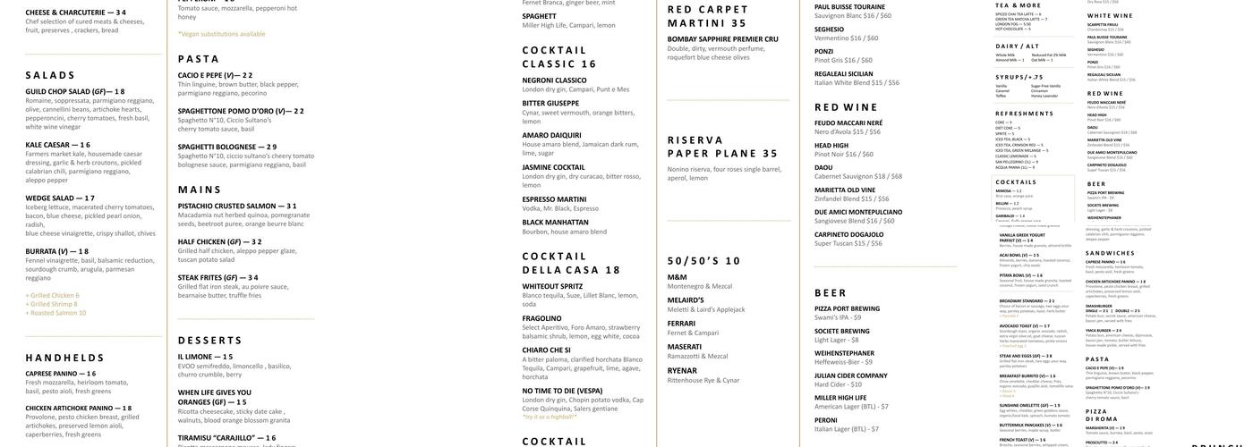 The Guild Bar Menu